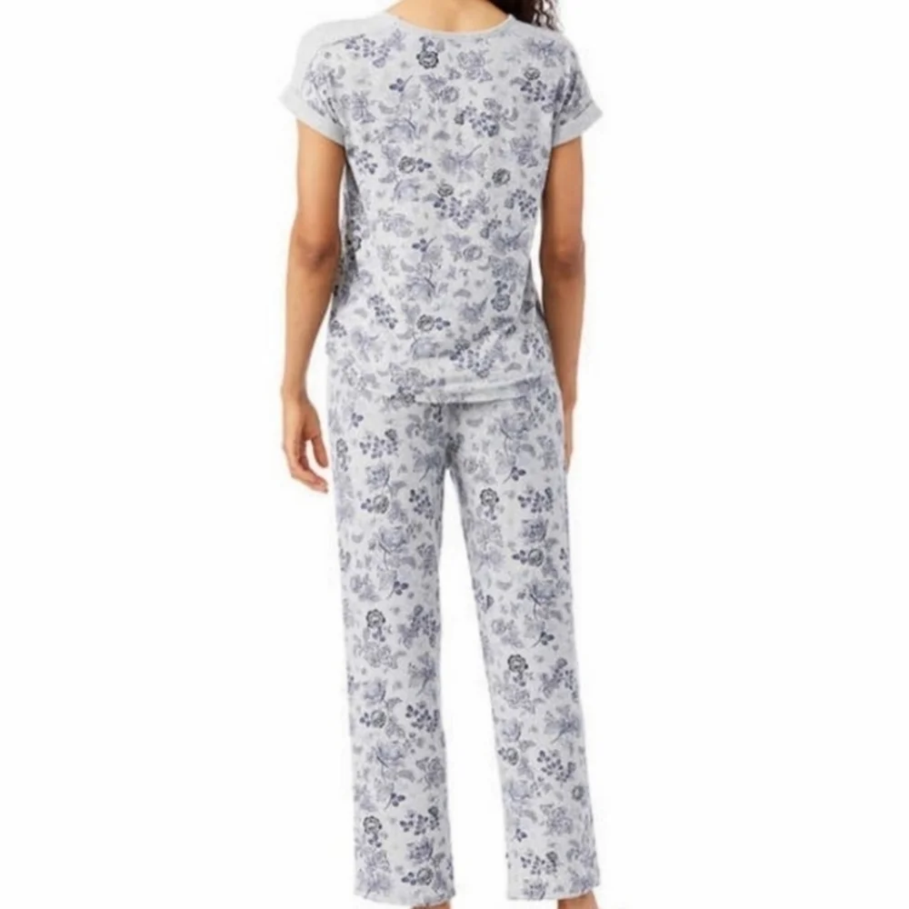 Lucky Brand Mini Denim Floral 4 Piece Pajama Set Blue Grey XXL